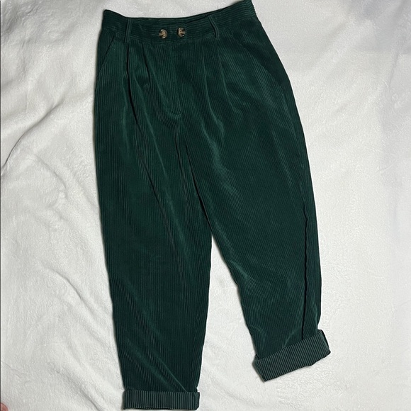 Topshop Pants - Topshop Dark Green Corduroy Trousers